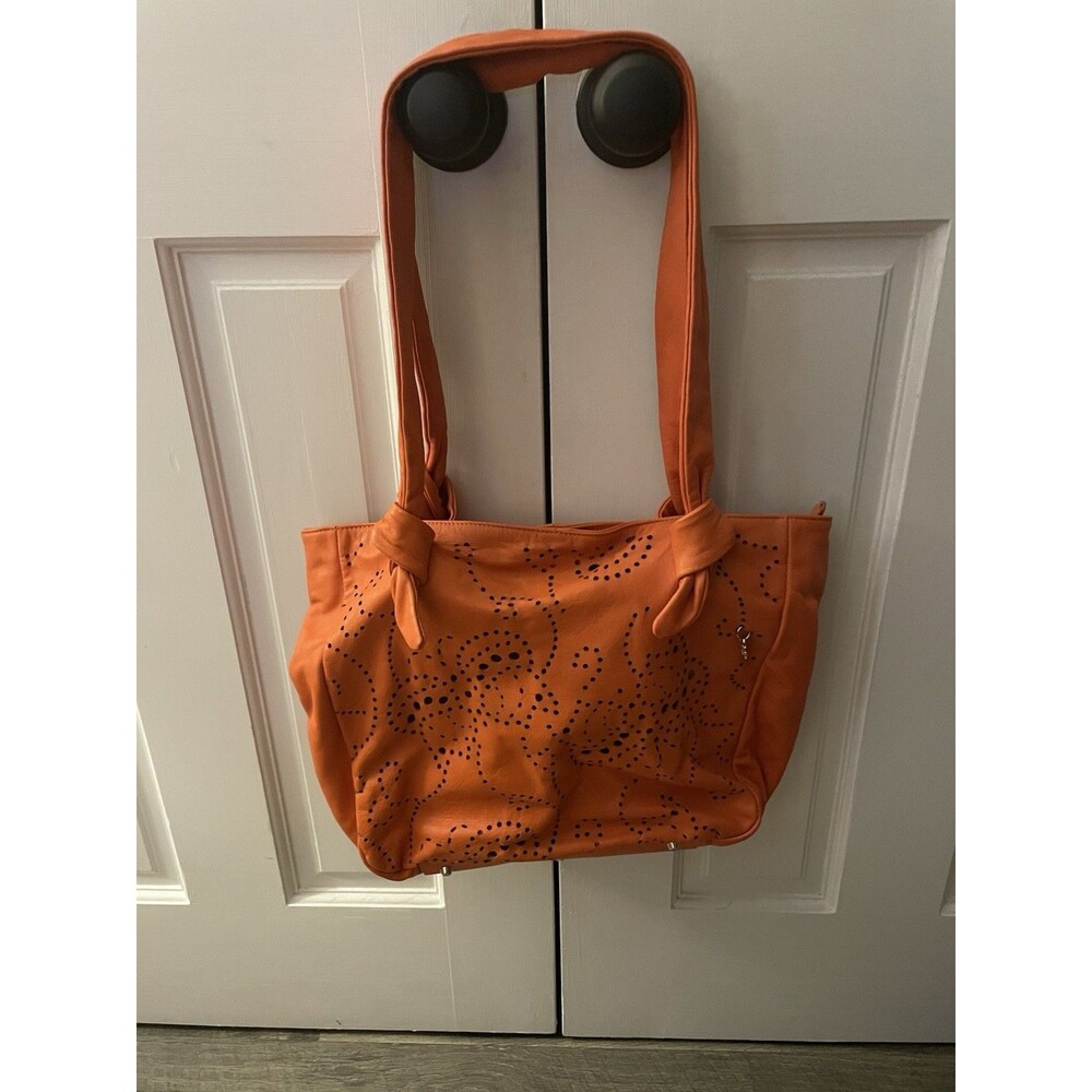 Roberta Gandolfi Italian Orange Leather Tote Bag Perforated‎ Cutout
